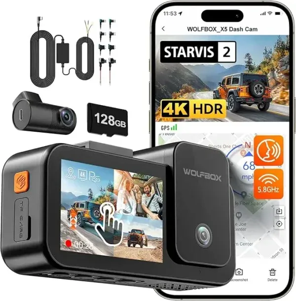🔴 Dashcam Premium – 3 Caméras (Avant, Arrière, Intérieur) | 4K HDR | GPS | WiFi 5.8GHz | SD 128 Go | Contrôle Vocal